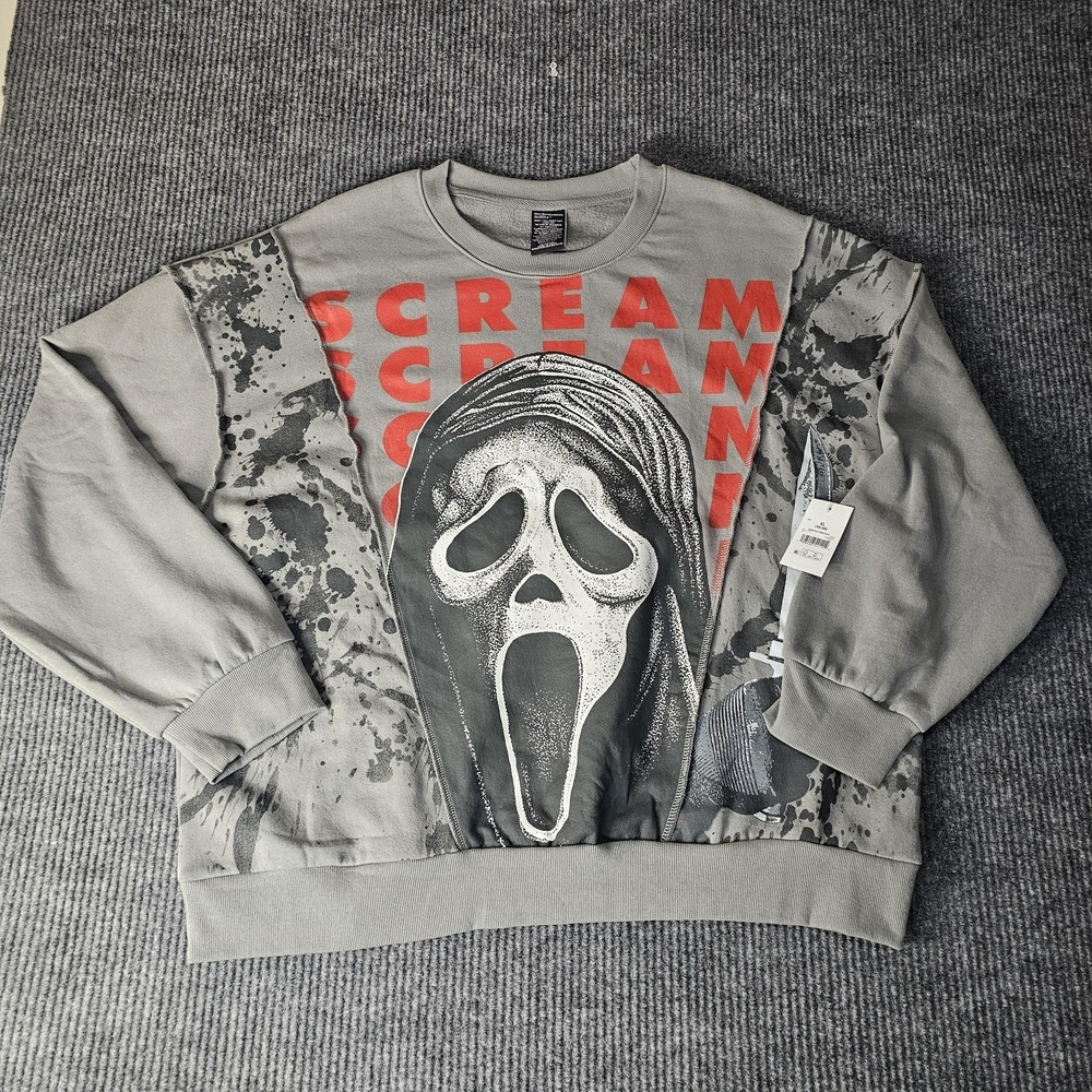 Ghostface Sweatshirt Mens XL Gray Scream Ghost Mask Graphic Fleece Crewneck